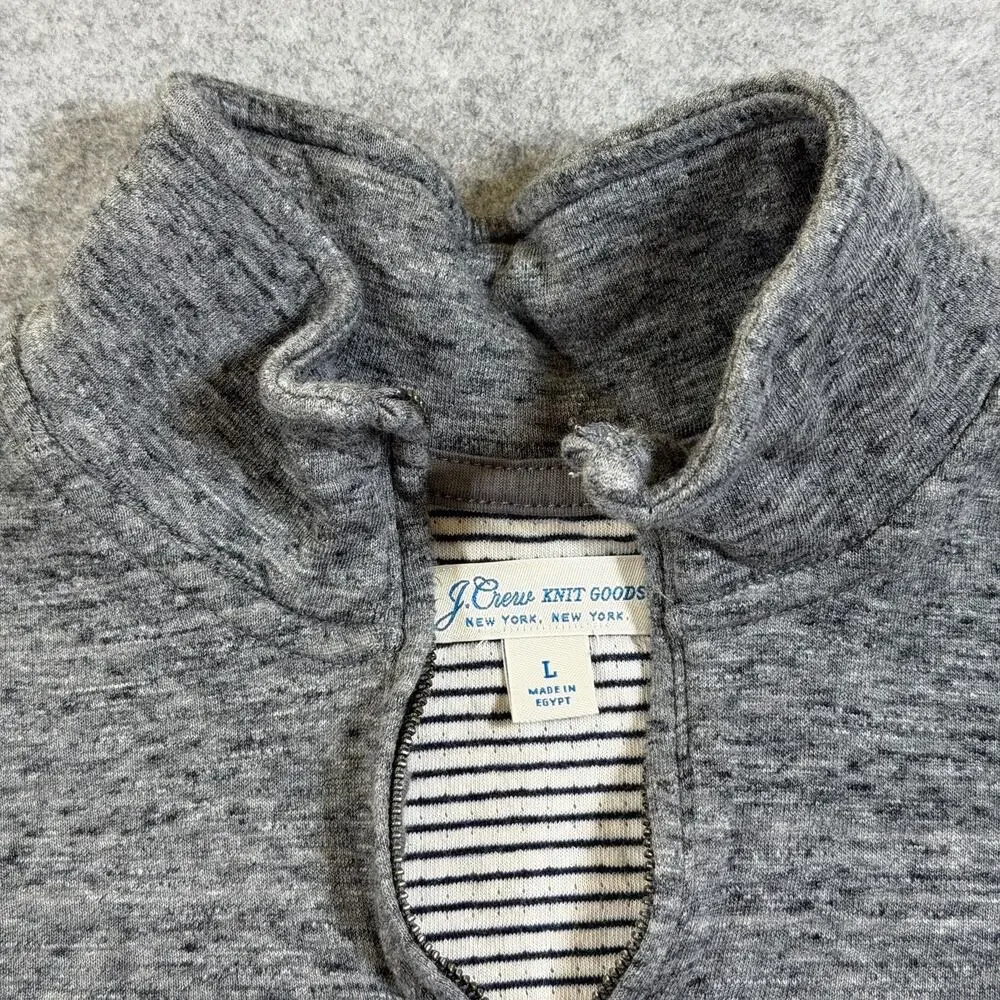 J.Crew Knit Goods 1/4 Zip Pullover Mens L Heather Gray Cotton Preppy Sweater